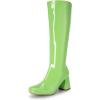 DREAM PAIRS Women’s Gogo Boots Square Toe Chunky Wide Calf Knee High Boots For Women(Green-pat)