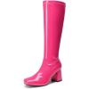 DREAM PAIRS Women’s Gogo Boots Square Toe Chunky Wide Calf Knee High Boots For Women(Hot Pink-pat)