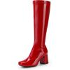 DREAM PAIRS Women’s Gogo Boots Square Toe Chunky Wide Calf Knee High Boots For Women(Red/Patent/Pu)