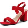 DREAM PAIRS Women’s High Chunky Heels Square Toe Block Ankle Strap Dress Comfort Sandals(Red Suede)