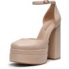 DREAM PAIRS Women’s High Chunky Platform Closed Toe Block Heels Square Toe Ankle Strap Dress Wedding Party Pumps Shoes Aurelia(Nude)