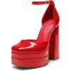 DREAM PAIRS Women’s High Chunky Platform Closed Toe Block Heels Square Toe Ankle Strap Dress Wedding Party Pumps Shoes Aurelia(Red-pat)