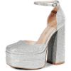 DREAM PAIRS Women’s High Chunky Platform Closed Toe Block Heels Square Toe Ankle Strap Dress Wedding Party Pumps Shoes Aurelia(Silver-rhinestone)