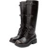 DREAM PAIRS Women’s Knee High Boots Combat Boots Adjustable Straps Lace Up Buckles Chunky Low Heel Fall Booties with Side Zipper to Put on and off(Dark Brown)