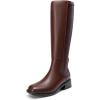 DREAM PAIRS Women’s Knee High Boots Square Toe Low Block Heel Casual Comfort Riding Long Boots with Side Zipper(Brown)