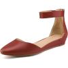 DREAM PAIRS Women’s Low Wedge Ankle Strap Dress Flats Shoes(Red/Pu)