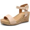 DREAM PAIRS Women’s Open Toe Buckle Ankle Strap Platform Wedge Sandals Women 2025(Nude/Pu)