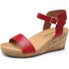 DREAM PAIRS Women’s Open Toe Buckle Ankle Strap Platform Wedge Sandals Women 2025(Red/Pu)
