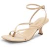 DREAM PAIRS Women’s kitten Low Strappy Lace Up Heels Open Square Toe Thong Ankle Strap Heels Sexy Fashion Comfort Dress Shoes Party Sylvestra Pumps Heeled Sandals(Nude-pu)