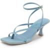 DREAM PAIRS Women’s kitten Low Strappy Lace Up Heels Open Square Toe Thong Ankle Strap Heels Sexy Fashion Comfort Dress Shoes Party Sylvestra Pumps Heeled Sandals(Denim Blue)