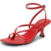 DREAM PAIRS Women’s kitten Low Strappy Lace Up Heels Open Square Toe Thong Ankle Strap Heels Sexy Fashion Comfort Dress Shoes Party Sylvestra Pumps Heeled Sandals(Red-pu)