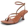 DREAM PAIRS Women’s kitten Low Strappy Lace Up Heels Open Square Toe Thong Ankle Strap Heels Sexy Fashion Comfort Dress Shoes Party Sylvestra Pumps Heeled Sandals(Brown-pu)
