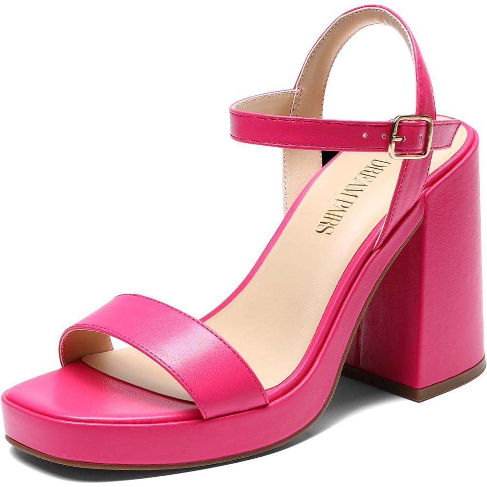 imageDREAM PAIRS Heels for Women Block Chunky Platform High Heels Open Toe GISELLE Fashion Wedding Party Evening Prom Dance Ankle Strap Dress Pump Sandals ShoesHot Pink