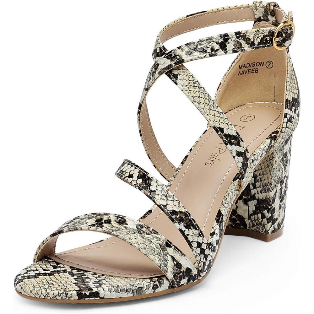 imageDREAM PAIRS Womens Ankle Strap Dress Pump Low Chunky Heel SandalsBeigeSnakePu