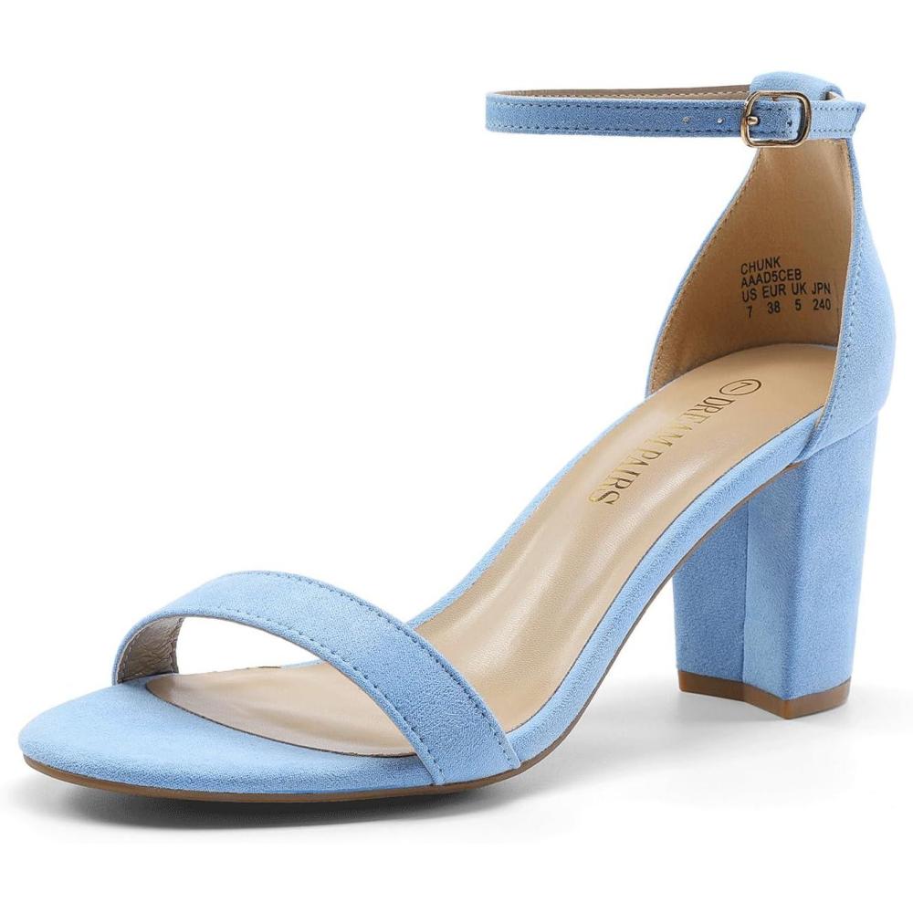 imageDREAM PAIRS Womens Chunk Low Heel Pump SandalsBabyBlueSuede