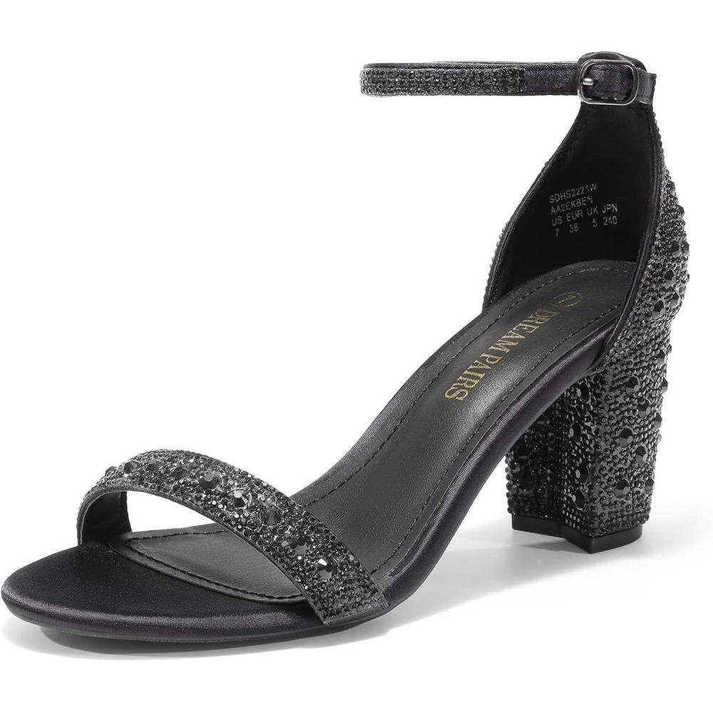imageDREAM PAIRS Womens Chunk Low Heel Pump SandalsBlackRhinestone