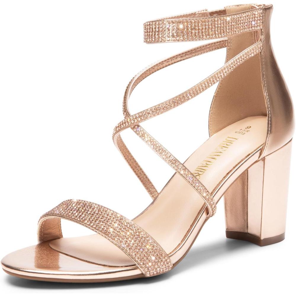 imageDREAM PAIRS Womens Chunk Low Heel Pump SandalsChampagnepu