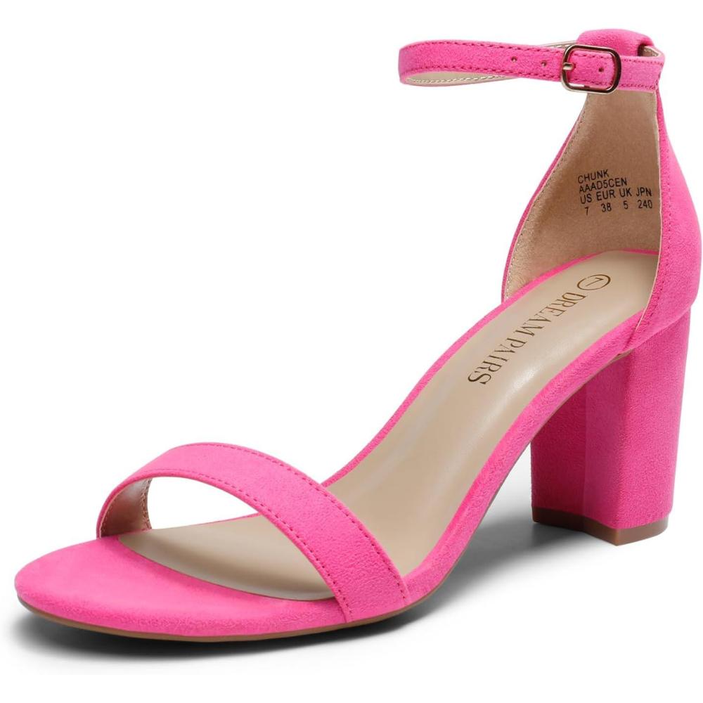 imageDREAM PAIRS Womens Chunk Low Heel Pump SandalsFuchsiasuede