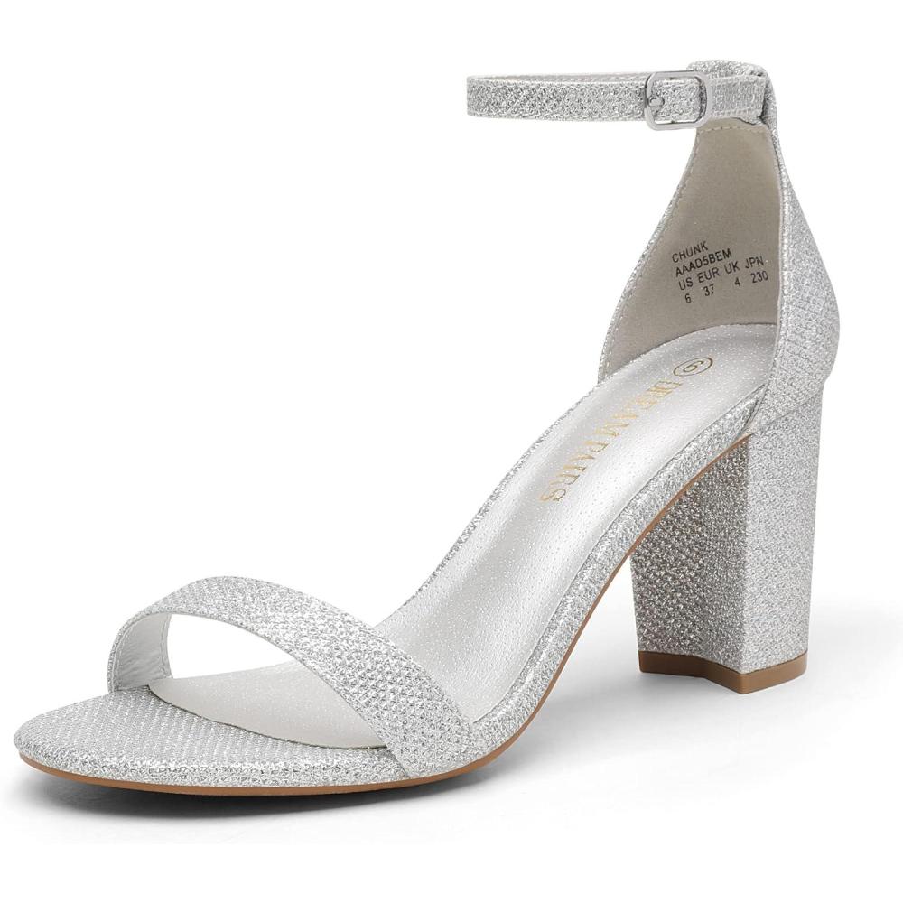 imageDREAM PAIRS Womens Chunk Low Heel Pump SandalsSilverGlitter