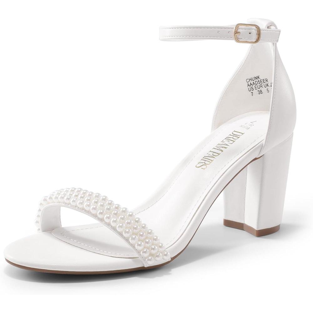 imageDREAM PAIRS Womens Chunk Low Heel Pump SandalsWhitePearl