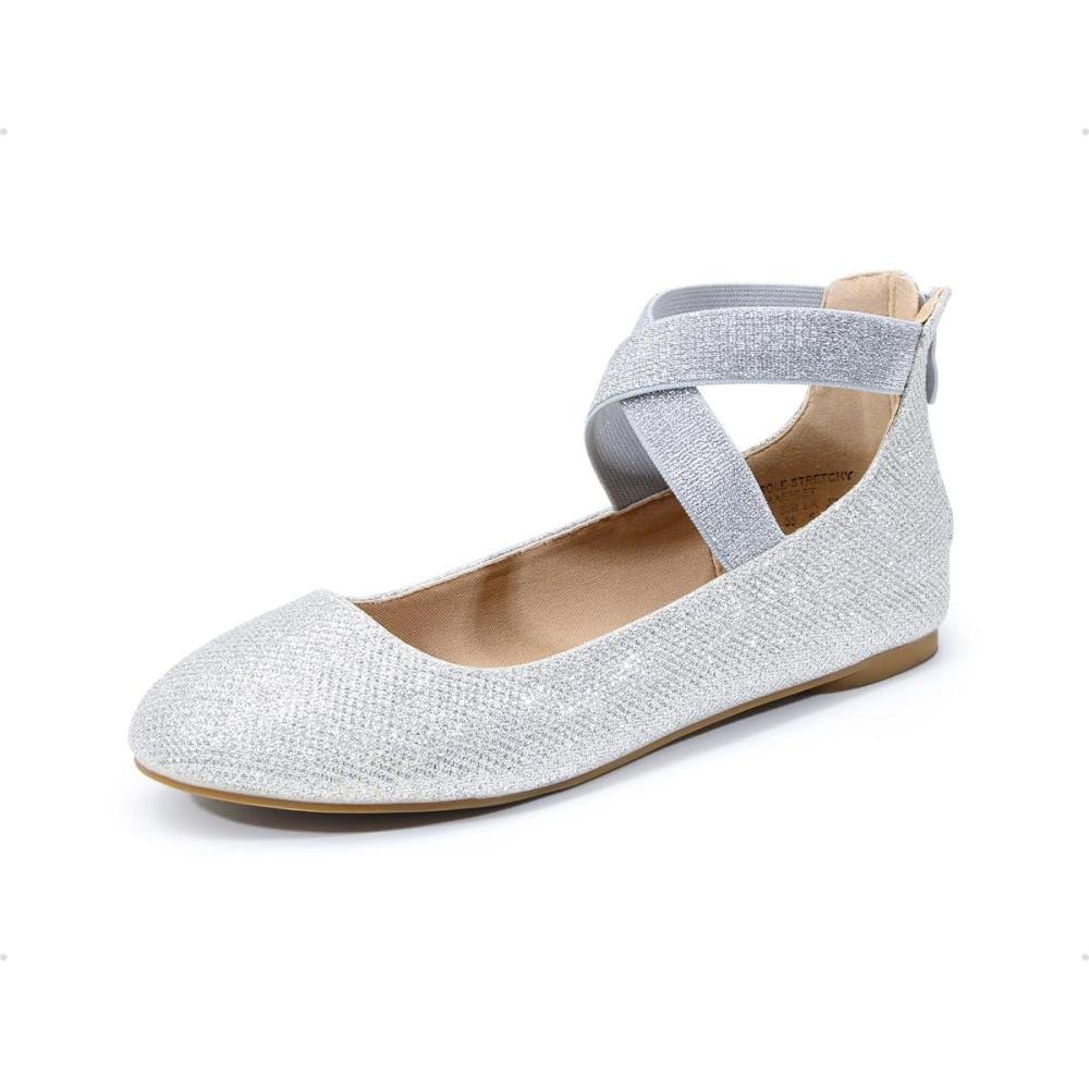 imageDREAM PAIRS Womens Comfortable Fashion Elastic Ankle Straps Flats ShoesSilverGlitter