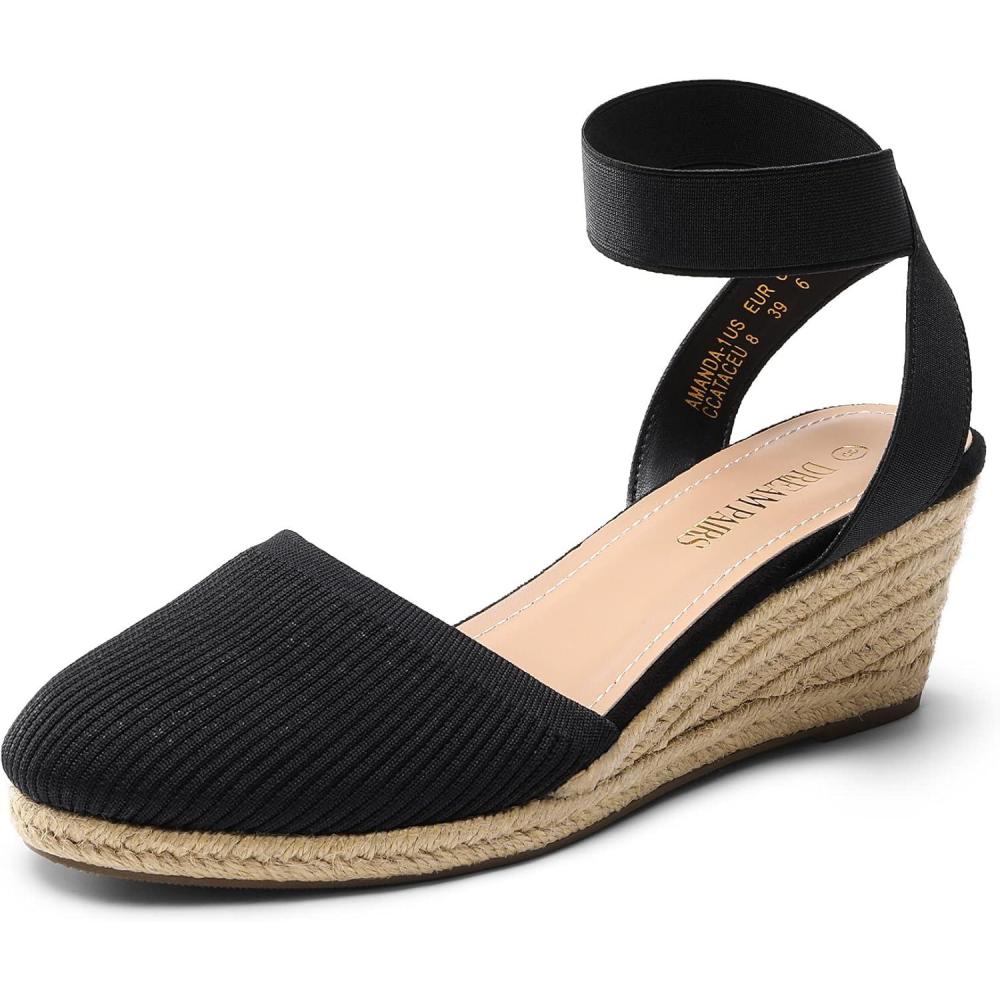 imageDREAM PAIRS Womens Elastic Ankle Strap Espadrilles Wedge SandalsBlackknit