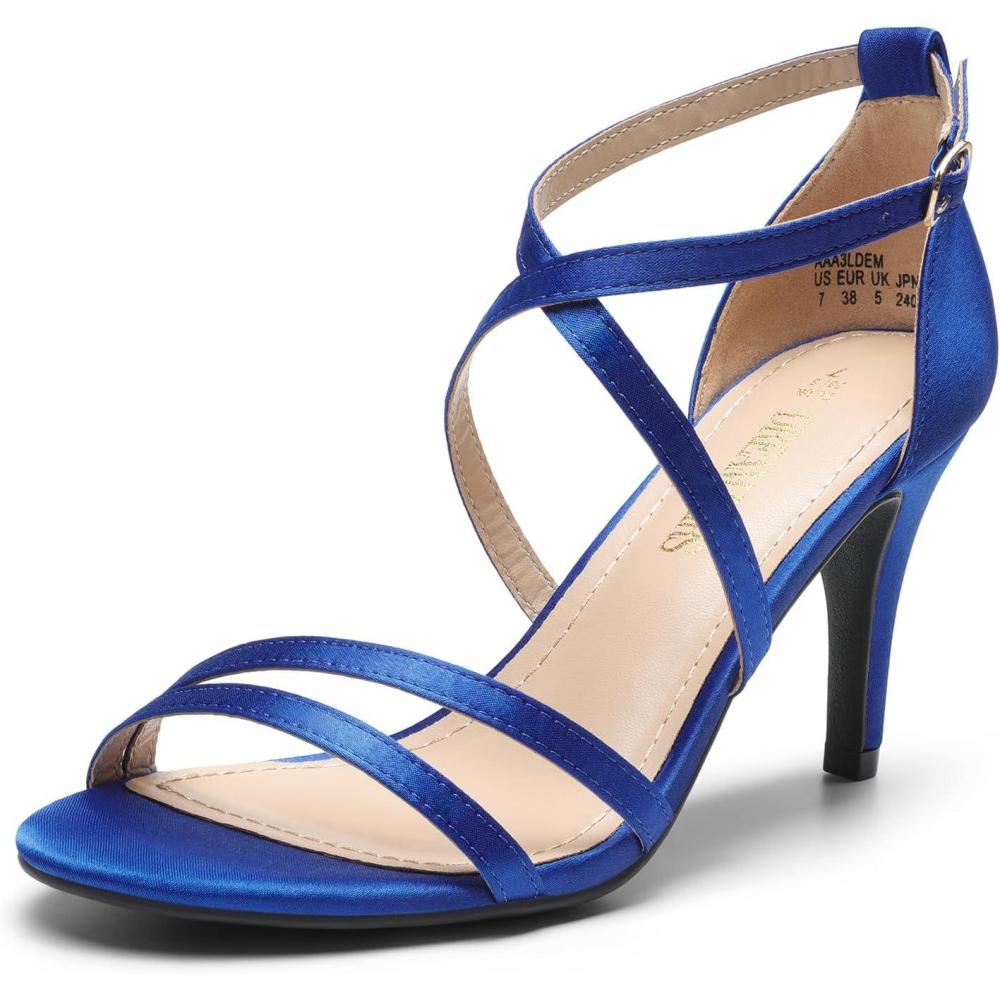 imageDREAM PAIRS Womens Fashion Stilettos Open Toe Pump Heel SandalsRoyal Bluesatin