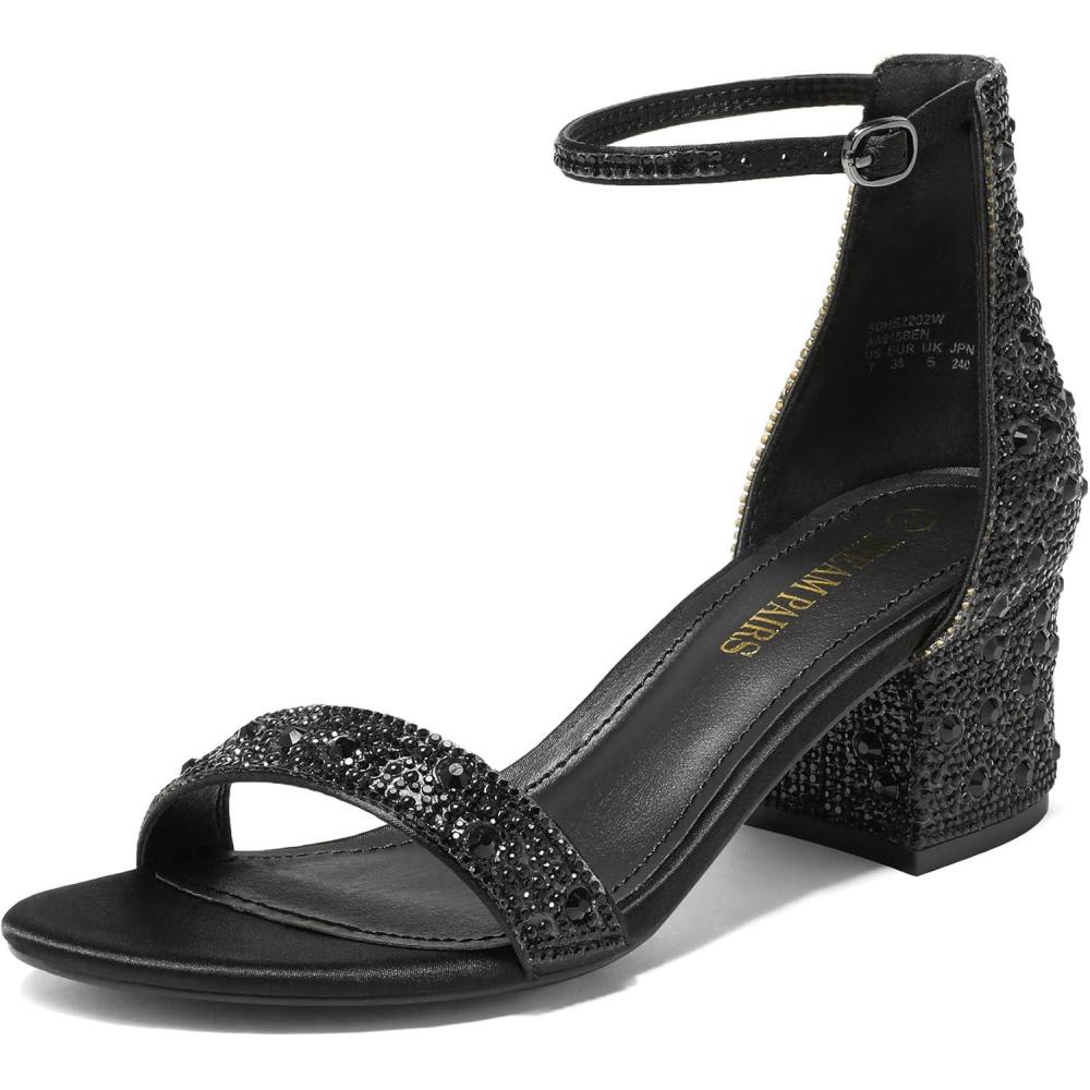 imageDREAM PAIRS Womens LowChunk Low Heel Pump SandalBlackRhinestone