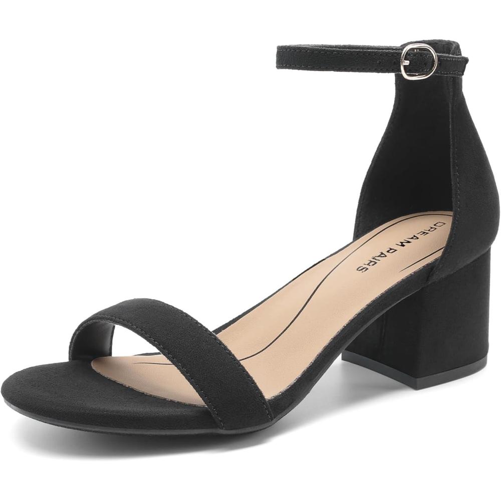 imageDREAM PAIRS Womens LowChunk Low Heel Pump SandalBlacksuede