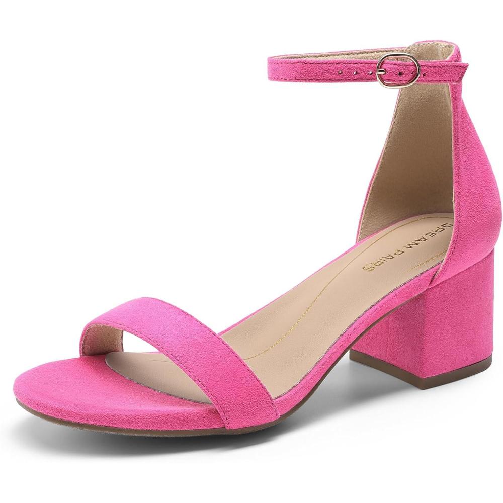 imageDREAM PAIRS Womens LowChunk Low Heel Pump SandalFuchsiaSuede