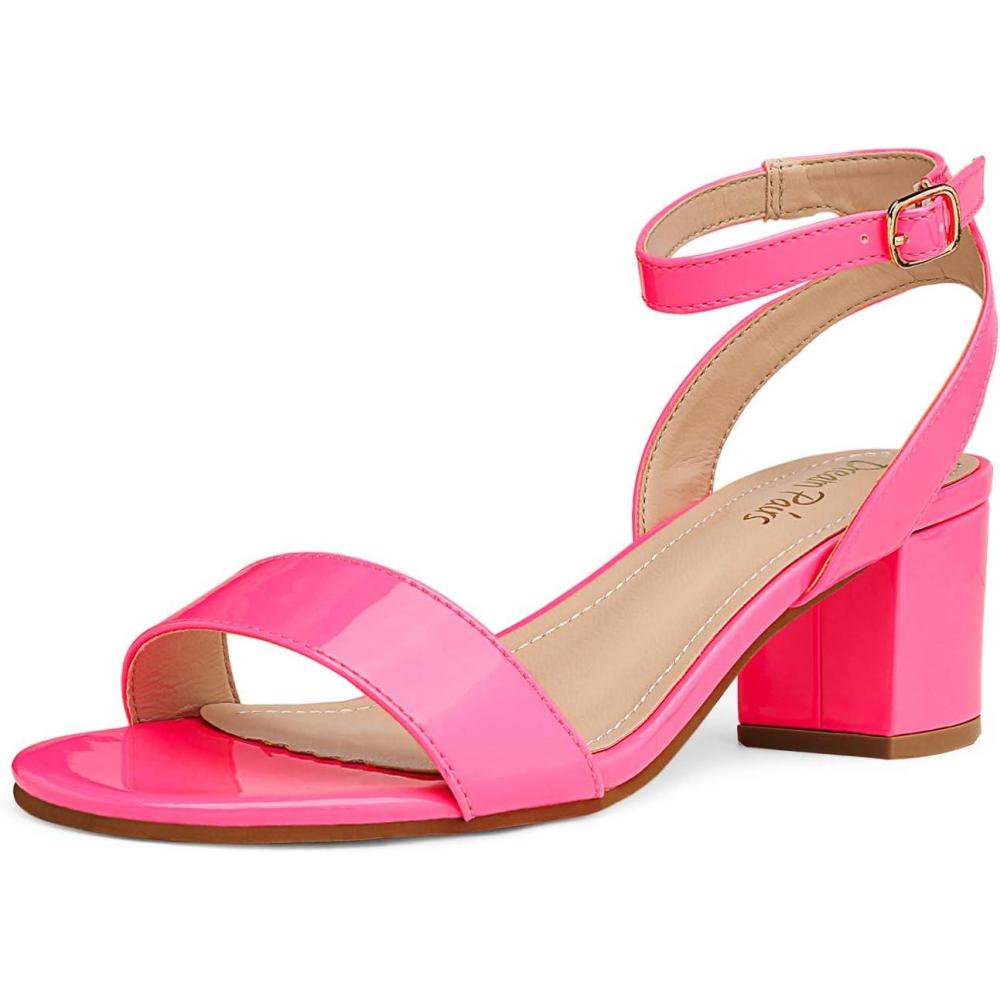 imageDREAM PAIRS Womens Open Toe Ankle Strap Low Block Chunky Heels Sandals Party Dress Pumps ShoesNeonPinkPu