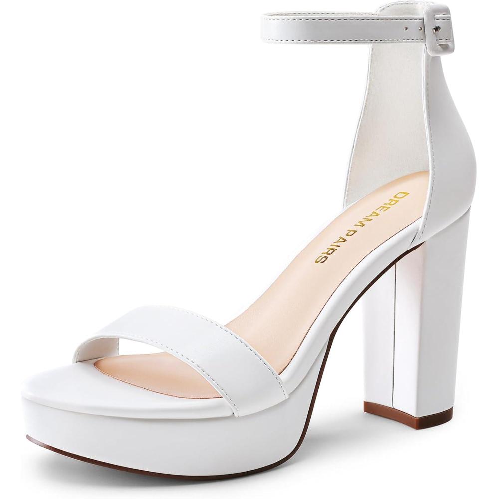 imageDREAM PAIRS Womens Platform Chunky High Heeled Sandals Open Toe Block Heels Ankle Strap Dress Shoes for Wedding Party EveningWhite