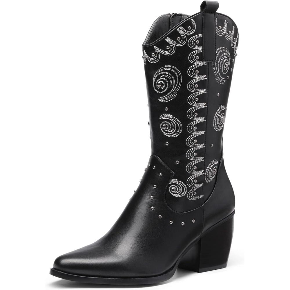 imageDREAM PAIRS Womens Western Cowboy boots Mid Calf Cowgirl boot Pullon