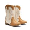 DREAM PAIRS Cowgirl Boots for Girls Boys Cowboy Boots Kids Western Embroidered Mid Calf Riding Shoes with Walking Heel Toddler/Little Kid/Big Kid(Beige/Camel)