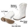 DREAM PAIRS Cowgirl Boots for Girls Boys Cowboy Boots Kids Western Embroidered Mid Calf Riding Shoes with Walking Heel Toddler/Little Kid/Big Kid(White)