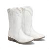 DREAM PAIRS Cowgirl Boots for Girls Boys Cowboy Boots Kids Western Embroidered Mid Calf Riding Shoes with Walking Heel Toddler/Little Kid/Big Kid(White)