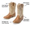 DREAM PAIRS Cowgirl Cowboy Western Boots Girls Mid Calf Riding Shoes Little Kid/Big Kid(Gold/Brown)
