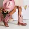 DREAM PAIRS Cowgirl Cowboy Western Boots Girls Mid Calf Riding Shoes Little Kid/Big Kid(Pink/Brown)