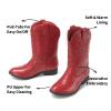 DREAM PAIRS Cowgirl Cowboy Western Boots Girls Mid Calf Riding Shoes Little Kid/Big Kid(Red)