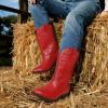 DREAM PAIRS Cowgirl Cowboy Western Boots Girls Mid Calf Riding Shoes Little Kid/Big Kid(Red)
