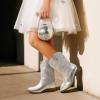 DREAM PAIRS Cowgirl Cowboy Western Boots Girls Mid Calf Riding Shoes Little Kid/Big Kid(Silver)
