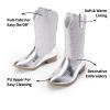 DREAM PAIRS Cowgirl Cowboy Western Boots Girls Mid Calf Riding Shoes Little Kid/Big Kid(Silver)