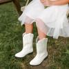 DREAM PAIRS Cowgirl Cowboy Western Boots Girls Mid Calf Riding Shoes Little Kid/Big Kid(White)