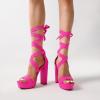 DREAM PAIRS High Heels Chunky Block Platform Heels for Women Strappy Gladiator Sexy Open Toe Heels Dressy Pumps Sandals(Hot Pink)