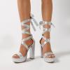 DREAM PAIRS High Heels Chunky Block Platform Heels for Women Strappy Gladiator Sexy Open Toe Heels Dressy Pumps Sandals(Silver)