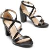 DREAM PAIRS Women’s Ankle Strap Dress Pump Low Chunky Heel Sandals(Black/Pu)