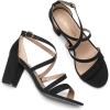DREAM PAIRS Women’s Ankle Strap Dress Pump Low Chunky Heel Sandals(Black/Suede)