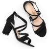 DREAM PAIRS Women’s Ankle Strap Dress Pump Low Chunky Heel Sandals(Black-nubuck)