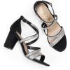 DREAM PAIRS Women’s Ankle Strap Dress Pump Low Chunky Heel Sandals(Black-rhinestone)