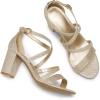 DREAM PAIRS Women’s Ankle Strap Dress Pump Low Chunky Heel Sandals(Gold/Glitter)
